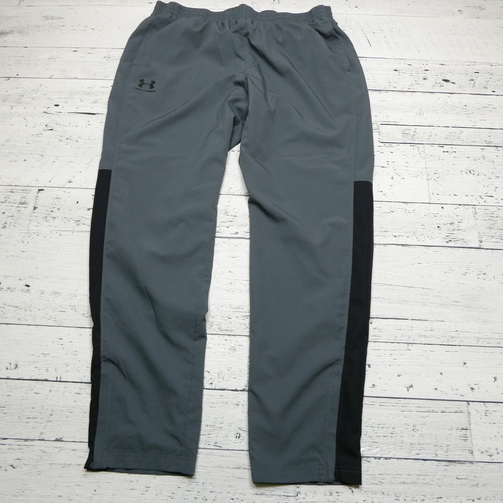 Under Armour Woven Track Pants Adult Size 2XL Gray Ripstop Mesh Lined Ankle Zips